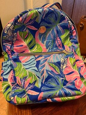 Lilly Pulitzer Blue Tropical Leaf Print Backpack